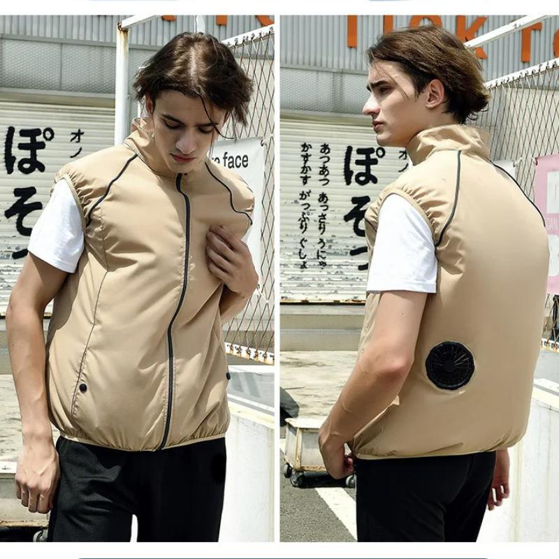 2024 männer Sommer Klimaanlage Kleidung Fan Kühl Weste Neue USB Lade Kühlung Sport Mann Outdoor Einfarbig Mantel Plus Größe