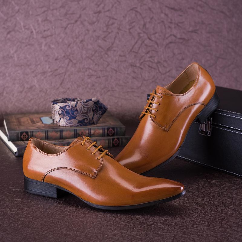 Men's Pointed Toe Leather Dress Shoes - Black European Style