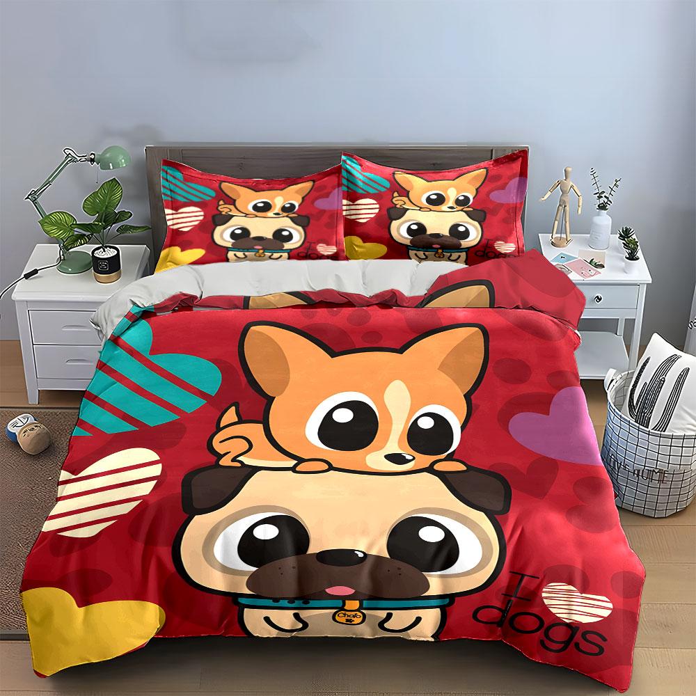 Cartoon Dog Print Set Gift Multiple Sizes Kid'S And Adults' Bedroom Exquisite 3Pc Bedding Set, Gift
