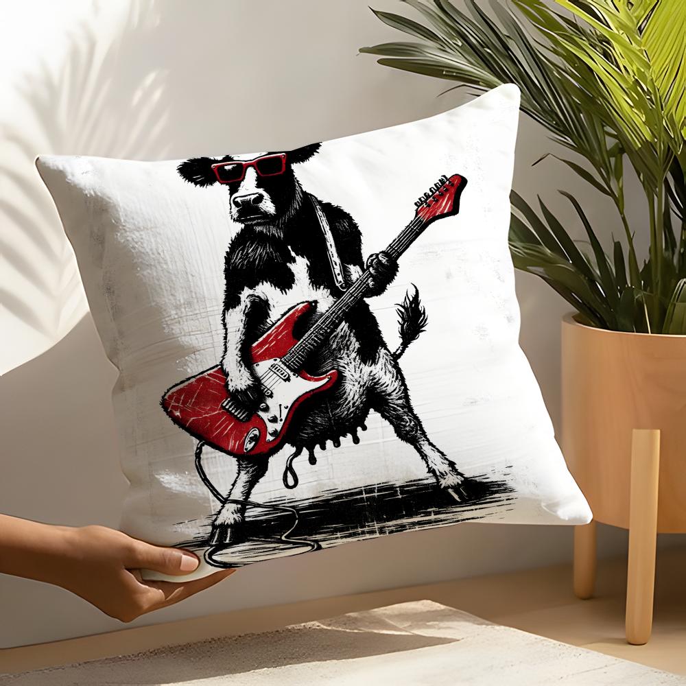 Funny Animal Guitar Playing Patterns 3 Linen Cushion Covers For Decorative Sofa Home Pillows Case Car Chair Pillows Cases