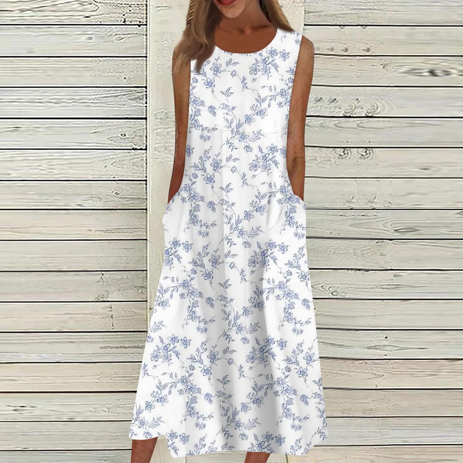 

Жен. Повседневные платья с принтом Круглый вырез Классический Классический На открытом воздухе Повседневные Без рукавов Свободные платья L