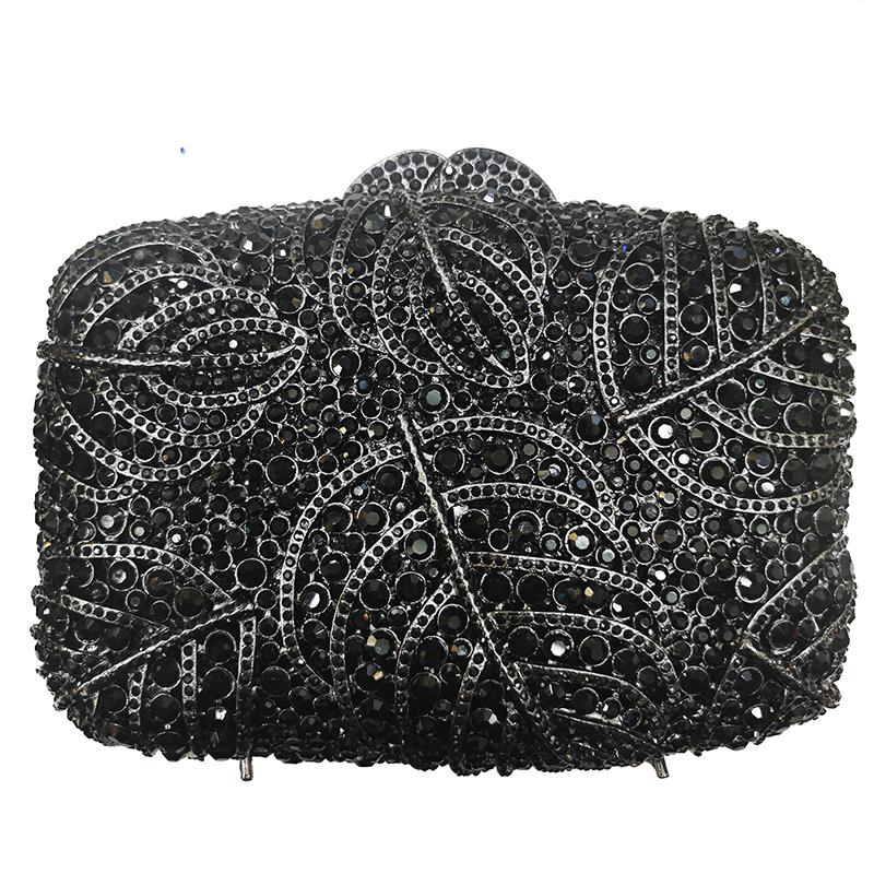 White Clear Crystal Evening Wedding Bag Big Leaves Rhinestone Women Bridal Formal Clutches Lady Party Dinner Handbag Prom Purses