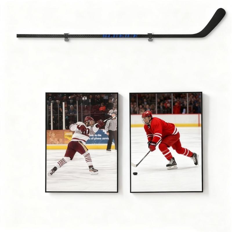 Pack of 2 Hockey Stick Mounts with Protective Cushions Acrylic Construction Adjustable Designs Easy Installation Setups