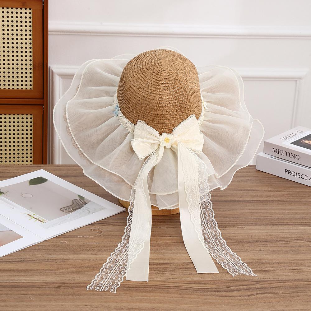 Wide Brim Sun Hat for Outdoor Beach Vacation Adjustable Large Brim Straw Hat with Decorative Bow and Ribbon for Women