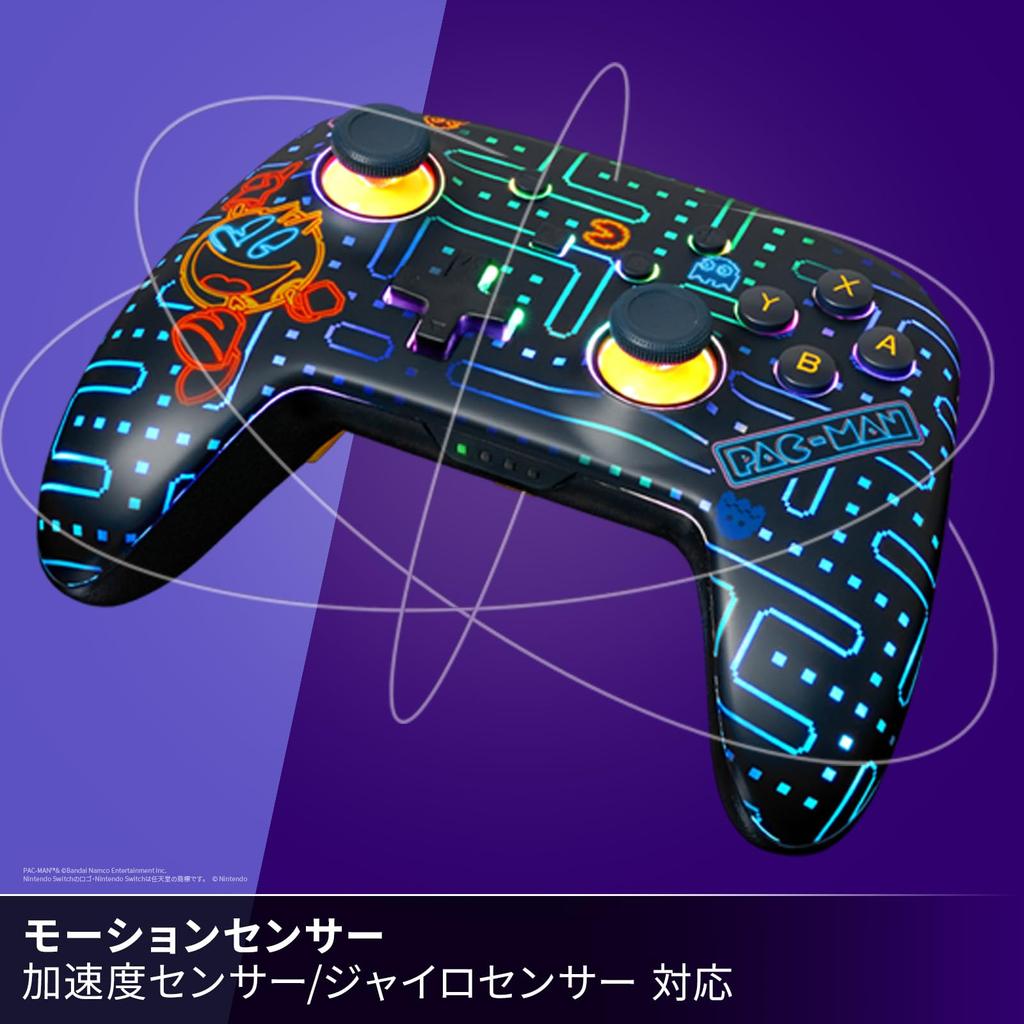 Officially Licensed Nintendo PowerA Lumectra Enhanced Wireless Controller for Nintendo Switch Neon Arcade Product - Pac-Man (NSGP0458JP-01)