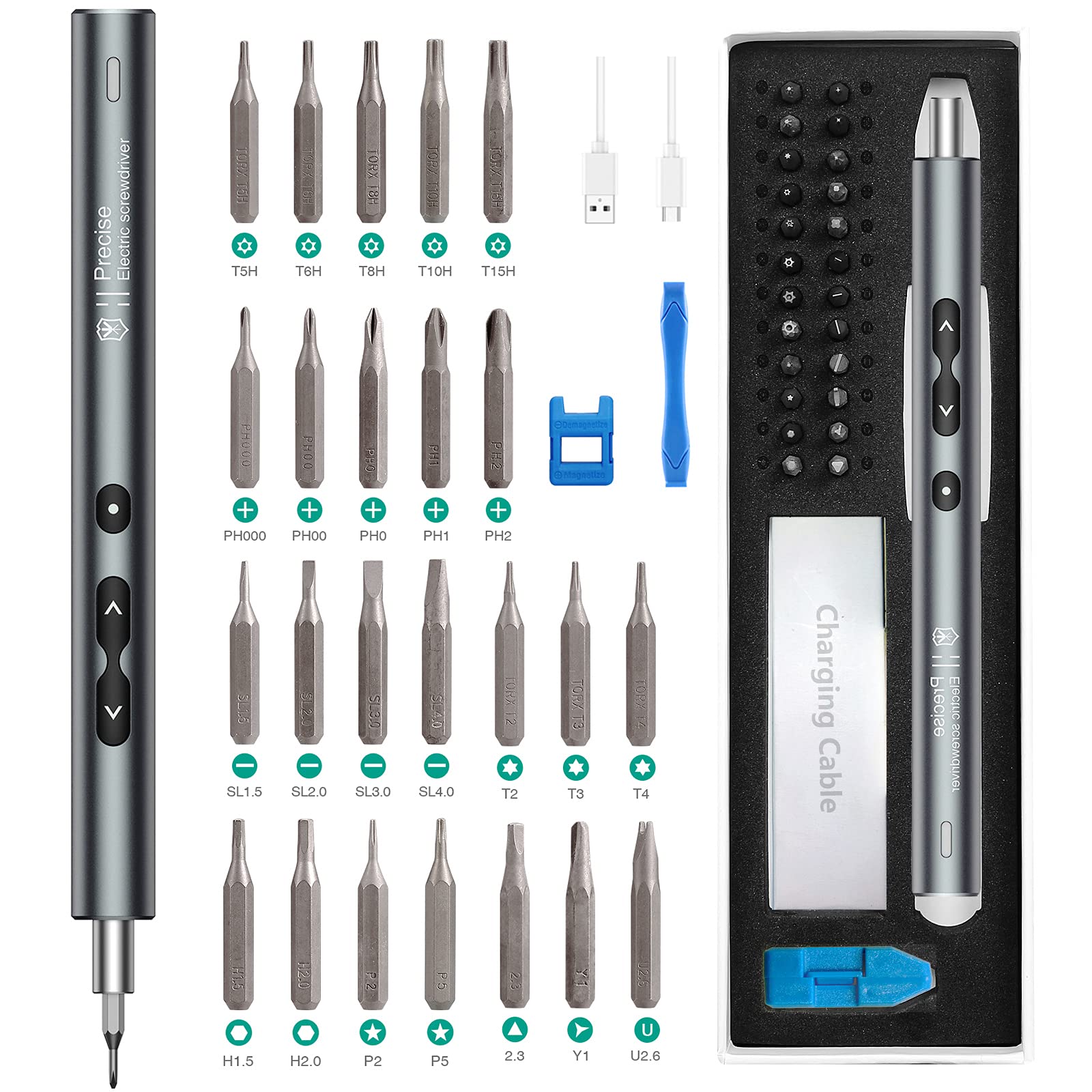 

ORIA Electric Screwdriver 28 in 1 Mini Electric Screwdriver Rechargeable Repair Tool Precision Magnetizer for (New Version) Set, Kit, Screwdriver,
