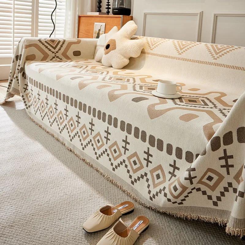 Rutschfest Anti-Falten Doppelseitiger Sofabezug Chenille Stoff Staubschutz Böhmisch Jacquard Pastoral Decke für Bett Couch Stuhl