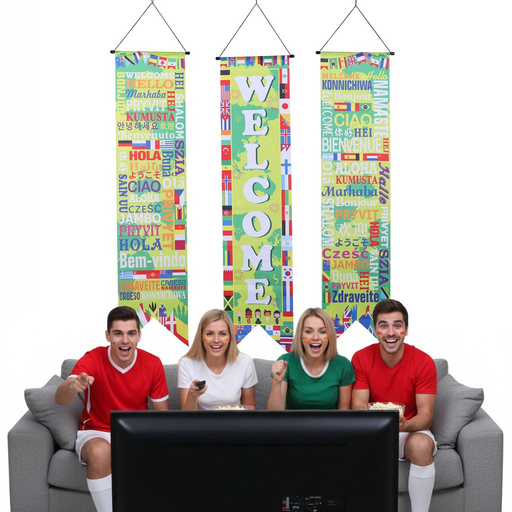 3PCS Soccer 2026 Hanging Porch Banner Soccer Sports Party Decorations for Porch Door Sports Events Home Decorations