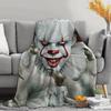 VIKAMA Clown Returns Pennywise Scary Cover Blanket Redhead Clown Bloodstained Smiley Dark Red Balloon Halloween Party Blanket