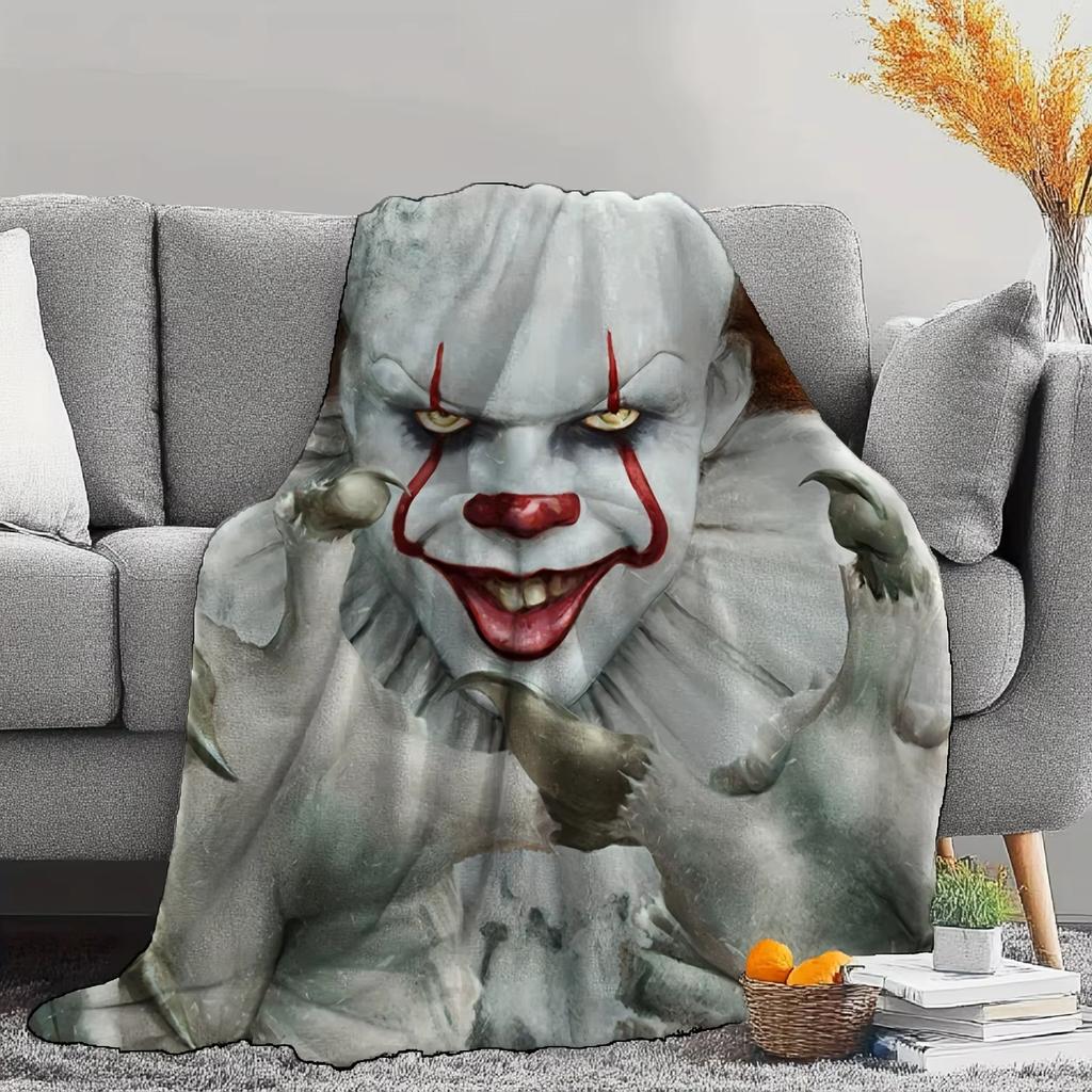 VIKAMA Clown Returns Pennywise Scary Cover Blanket Redhead Clown Bloodstained Smiley Dark Red Balloon Halloween Party Blanket