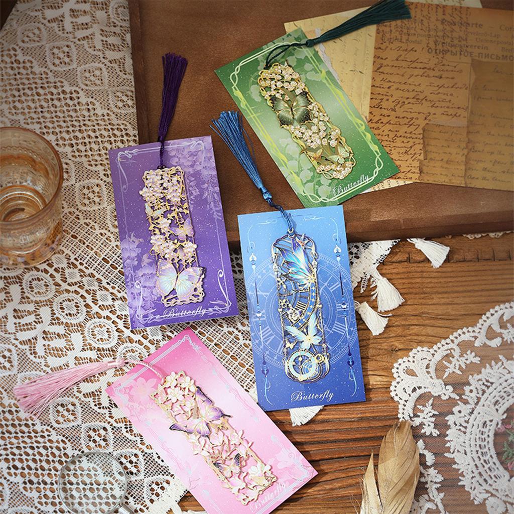 Butterfly Floral Metal Bookmarks with Tassels Hollow Engraved Bookmarks Reading Aid for Book Lover Birthday Christmas
