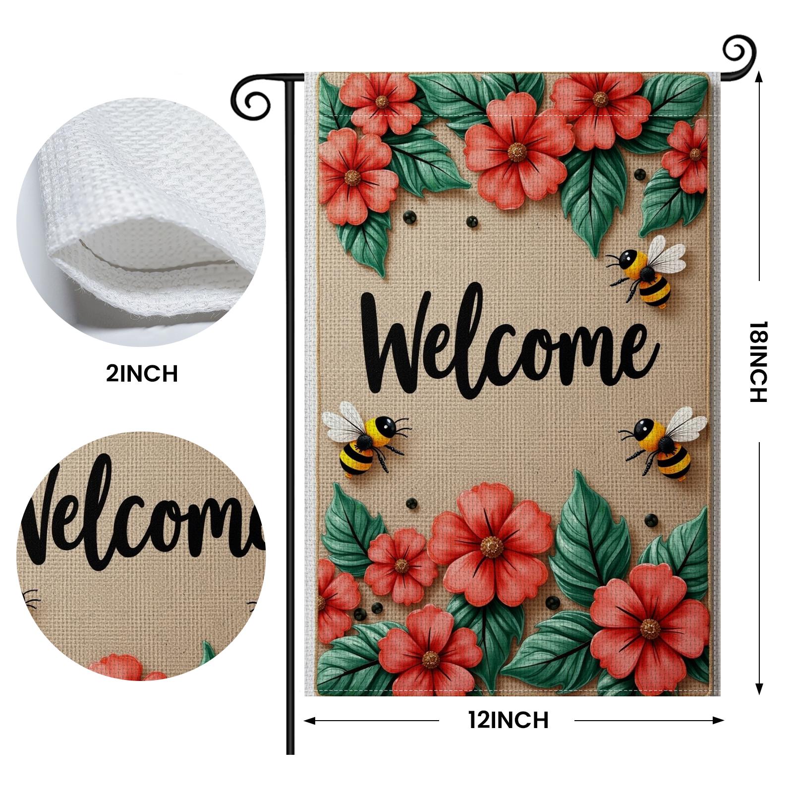 

Welcome Garden Flag Spring Summer Flower Honey Bee Rustic Burlap Yard Flag Double Sided Outdoor Decor Banner for Porch Patio