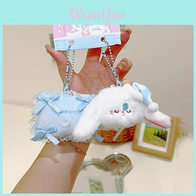 Plush Rabbit And Pillow Keychain With Bow Tie And Nightcap Decor For Cute Bag Accessories