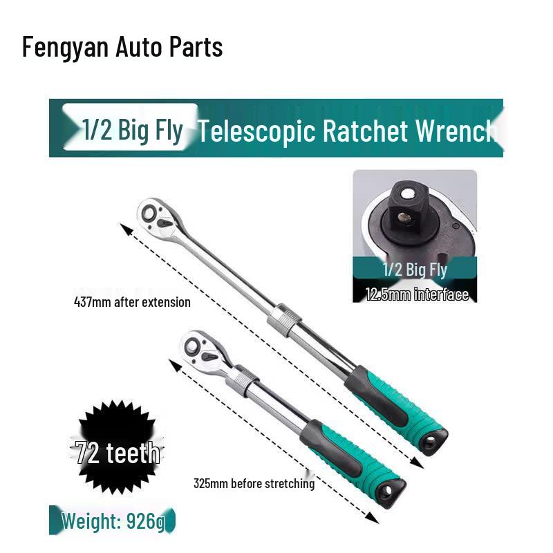 Retractable 72-Tooth Ratchet Wrench 1/2 Drive