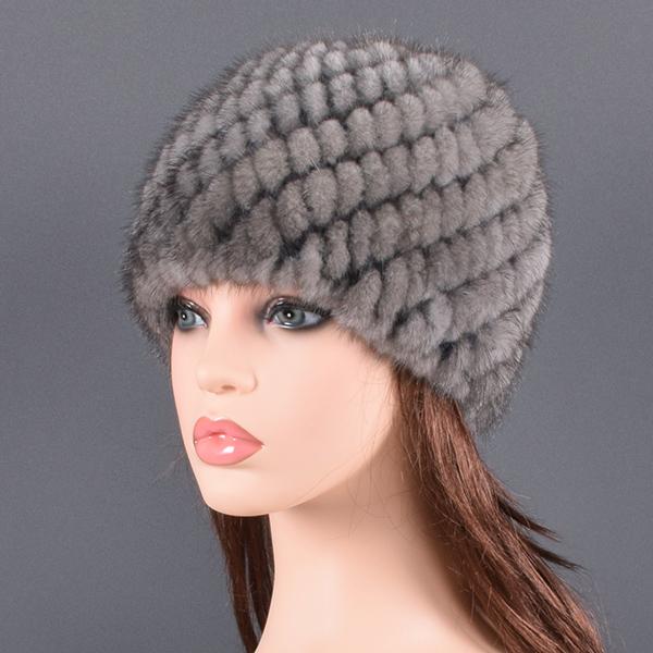 Real Natural Mink Hats for Women Winter Knitting Ear Warm Two-color Match Cap Cross-weave With New Fashion fur hat