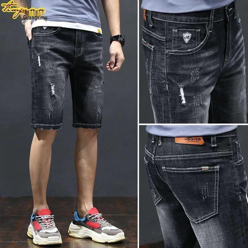 Shorts en Denim Élastique pour Homme - Doux, Amples, Coupe Droite, Style Été pour Hommes d'Âge Moyen