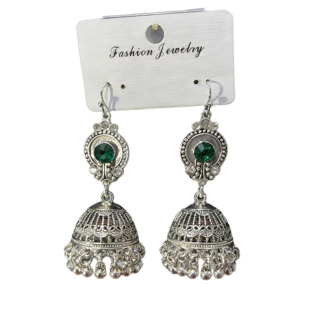 Indian Silver Birdcage Tassel Earrings - Ethnic Bohemian Wind Chime Style for Women 