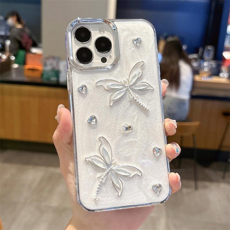 

Роскошный сверкающий 3D-чехол для телефона со стрекозой и стразами для iPhone 16, 15, 14, 13, 12, 11, металлическая защита камеры, ударопрочный, устойчивый к царапинам чехол iPhone 11 белый