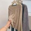 With shawl card color stacking, two-piece long-sleeved knitted sweater, women's new top, high-end autumn wear