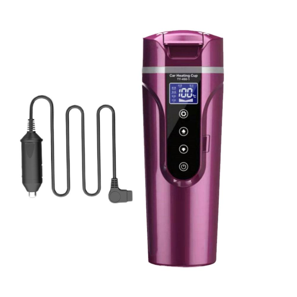 

450 мл автомобильный чайник электрический нагревательный стакан 12 В/24 В 304 нержавеющая сталь подогреватель воды бутылка ЖК-дисплей сохранение тепла кружка для кофе фиолетовый