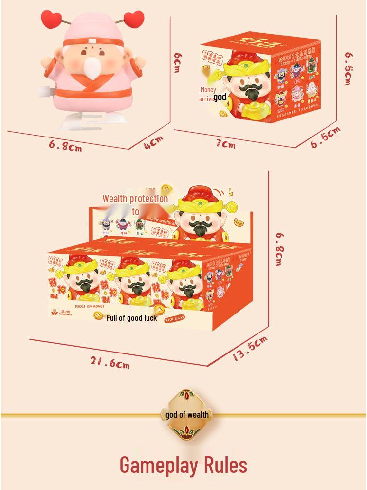 God of Wealth Resin Cartoon Figure: Cute Immortal Ornament Blind Box Gift.