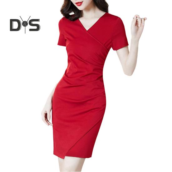 

Женское облегающее платье с оборками, коротким рукавом, V-образным вырезом, цельное облегающее платье, летнее повседневное мини-платье с высокой талией L красный