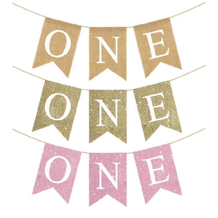 Elegant Celebration Banners for Infants Soft Linen Swallowtail Flag Jewelry Babies 1 Year Birthday Party Decorations