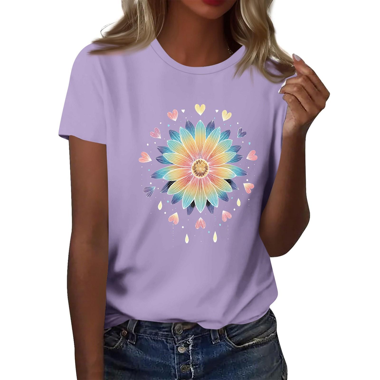 

Жіноча модна повсякденна футболка з принтом і круглим вирізом з короткими рукавами Топ Футболка Топ M фіолетовий