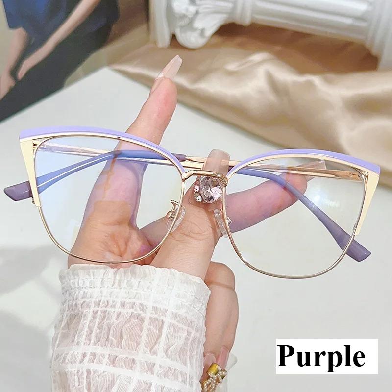 Multi-color Cat-eye Glasses Women Fashion Metal Frames Anti-blue Light European American Style Color-changing Eyewear