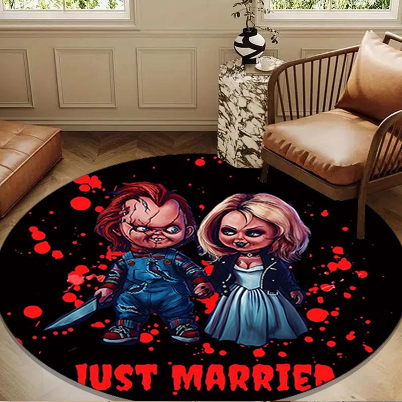Chucky And Tiffany's Wedding Round Rug for Livingroom,Bedroom, Palyroom, Chair Rug, Area rug, Circle Carpet, Large Size Fan Christmas gift