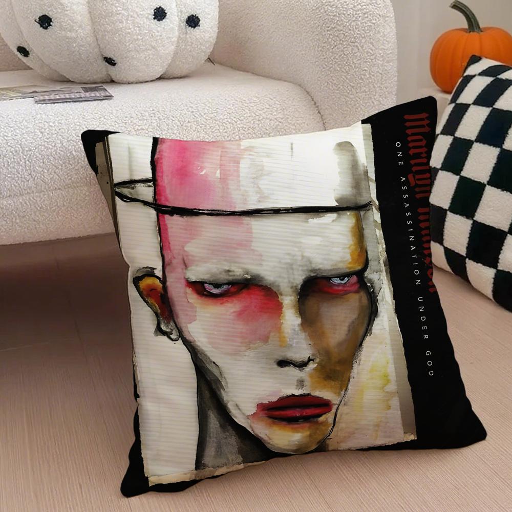 Shock Rock American Singer MMarilyn Manson Cushion Cover Throw Pillow Cover Hidden Button Durable Polyester Chair Cushion