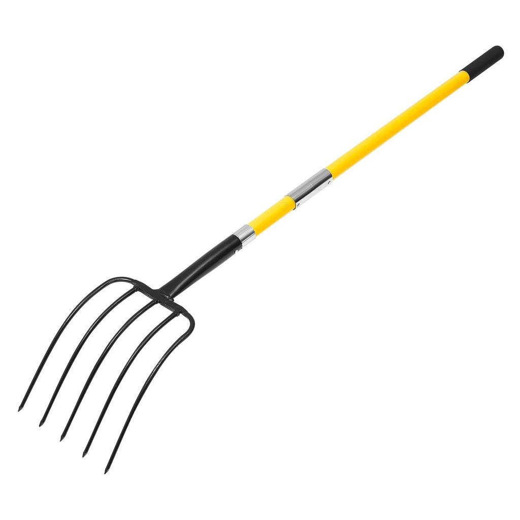 5 Tines Garden Fork Fiberglass Handle 57 in Spading Pitchfork Heavy Duty