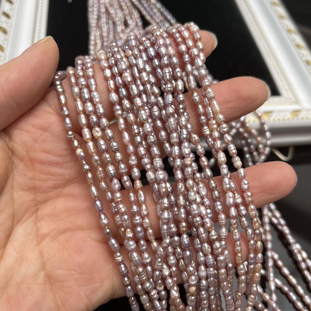 1String, Purple Natural Freshwater Pearls, Handmade Rice Pearl Beads for Jewelry Making DIY Necklaces, Bracelets Crafts (Beads 2.8-3.2mm, Length 36cm)