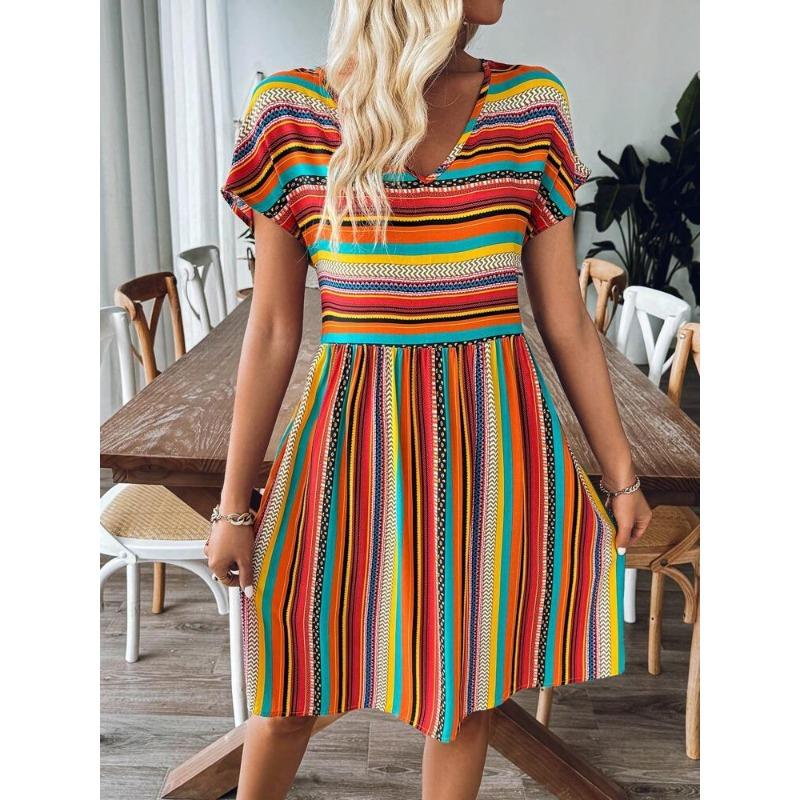 GMXIA Women's Fashion Summer Spring Short Sleeve V-Neck Casual Dresses