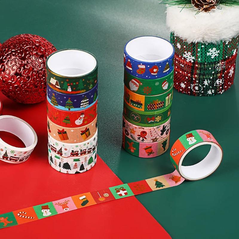 12 Rolls Cute Gold Foil Journal Decor Christmas Tape  Cartoon Holiday Design DIY Handcraft Stationery Supplies Washi Tape