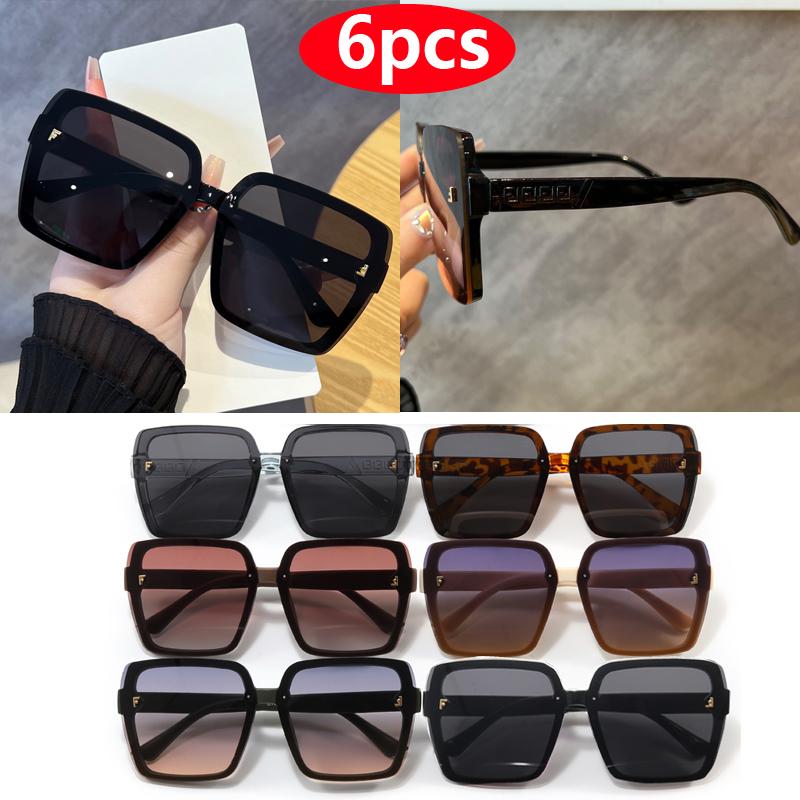 6pcs Retro Square Sunglasses Women Fashion Gradient Shades UV400 Men Punk Brand Sun Glasses Outdoor Cycling Shades