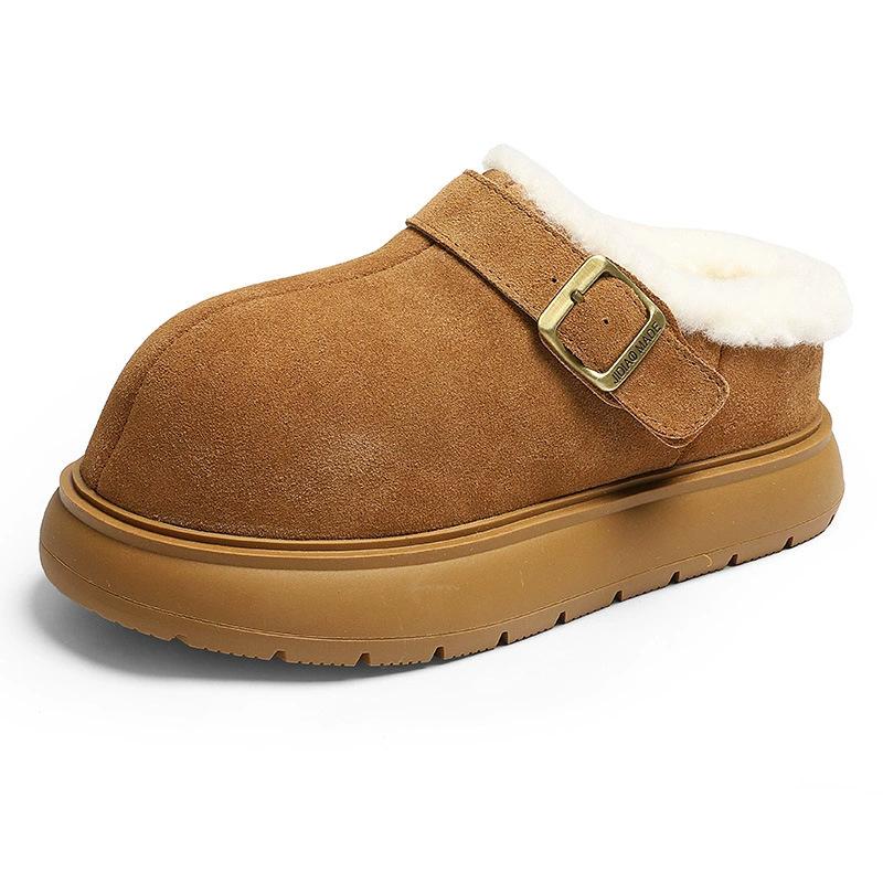 

Thick-soled snow boots toe half slippers women s outer wear 2025 new winter plush slippers Birkencotton slippers 40 верблюжий коричневого