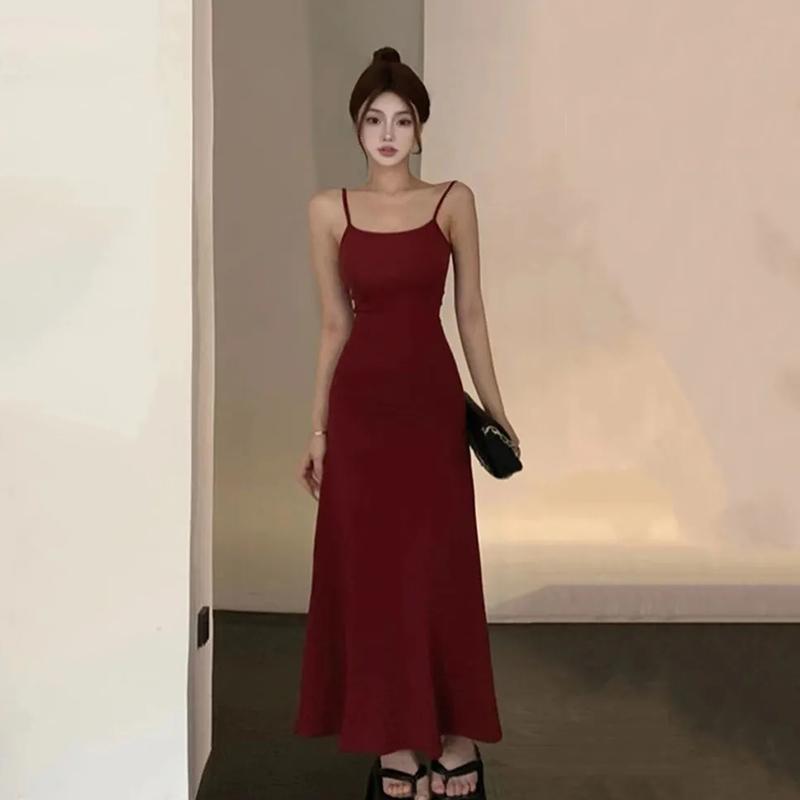 WTEMPO Culoare uni talie înaltă rochie camisole casual femei vară subțire fără spate fără mâneci rochii lungi pentru club de petrecere