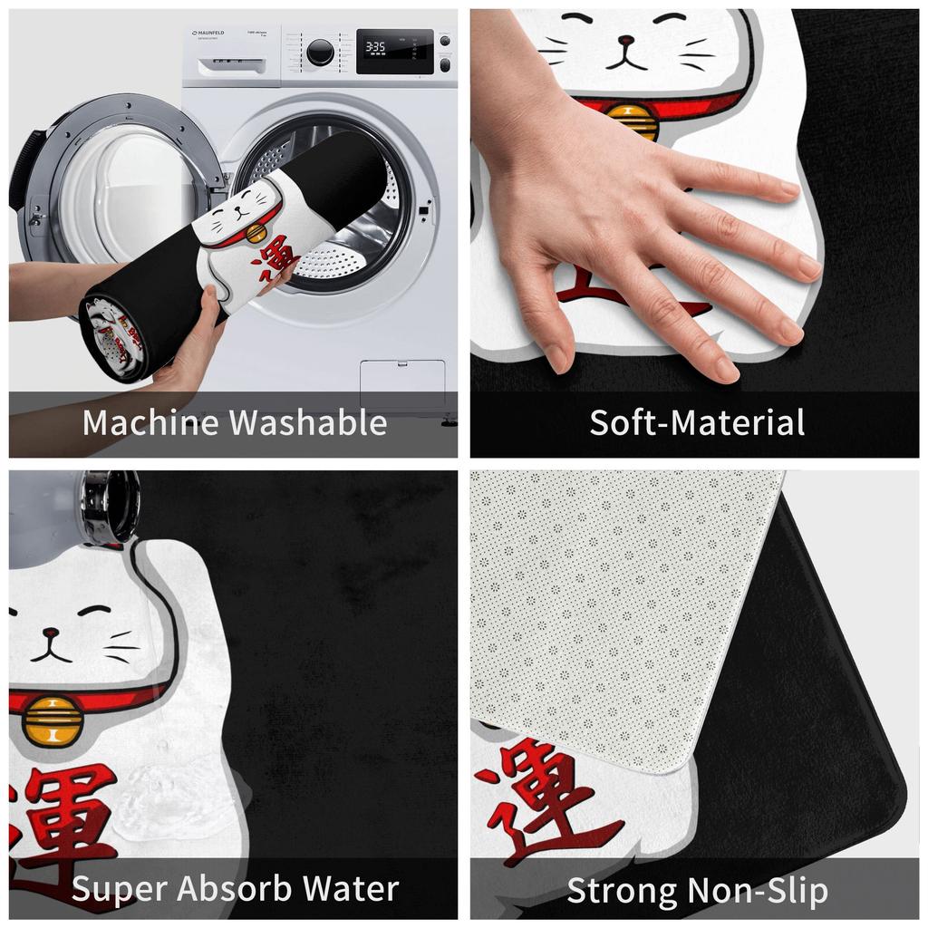 Cute Maneki Neko Lucky Cat Floor Door Kitchen Bathroom Mat Anti-Slip Outdoor  Doormat Garage Entrance Rug Carpet Footpad