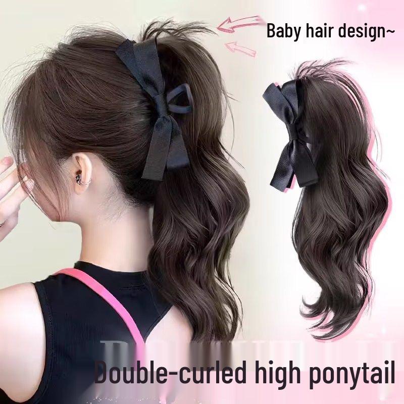 Hepburn Style Curly Black Bow Ponytail Hair Clip