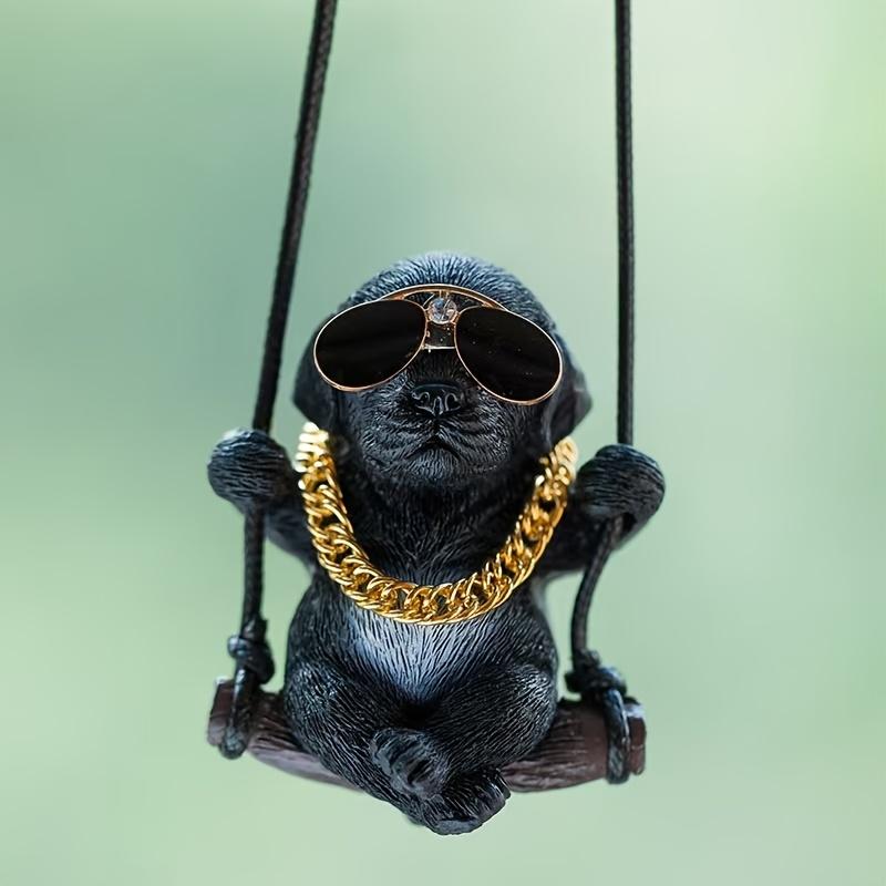 

[Vibrant Labrador Retriever] Vibrant resin Labrador puppy, wearing glasses and a gold chain | Swinging on a rope, hanging decora (black,1pc) чорний
