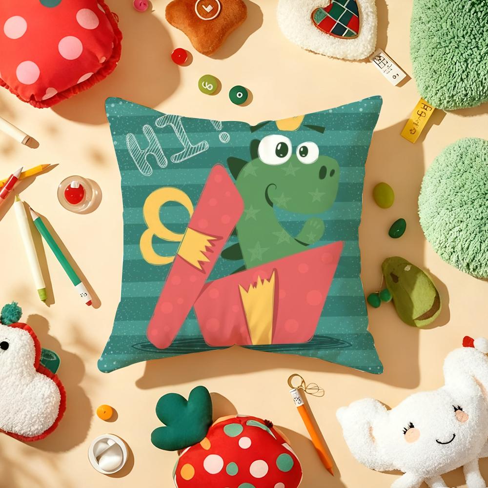 Cute Cartoon Dinosaur Cushion Cover Plush Fabric Soft DoubleSided Printed Sofa Warm Winter Home Gift Pillow Cover