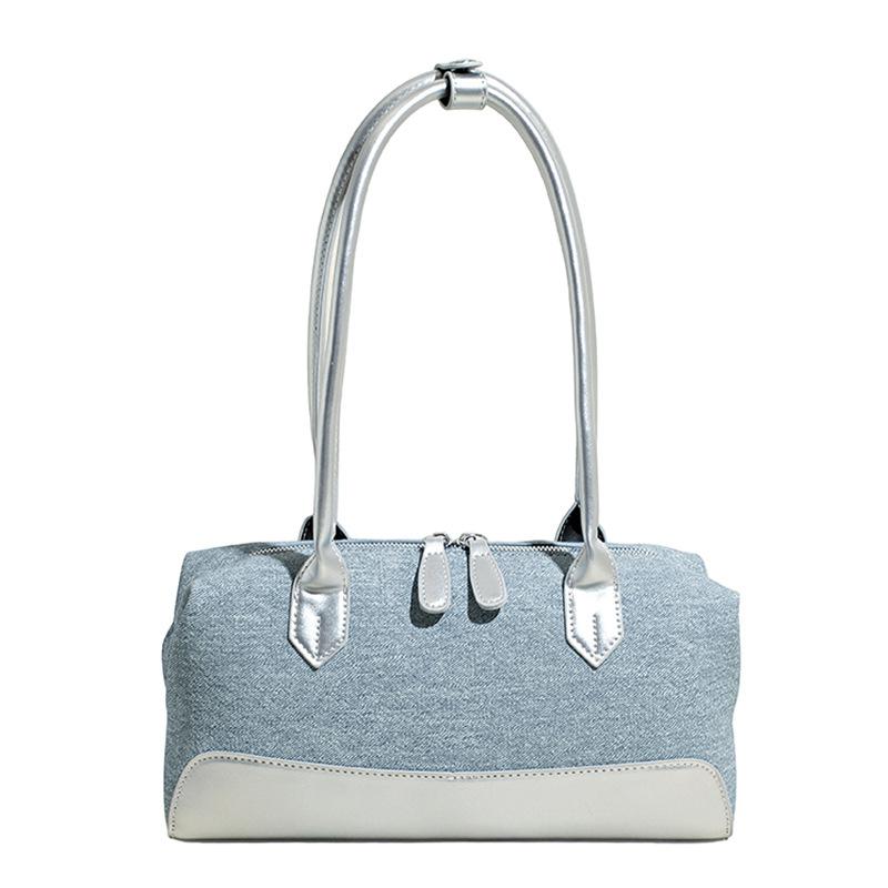 

Ретро джинсовая синяя сумка женская новая на плечо под мышку простая и модная портативная сумка-багет большой вместимости серебряный