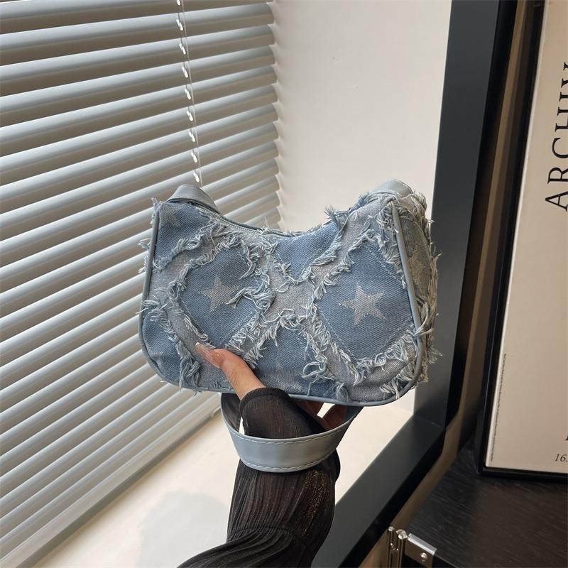 Fashion Personality Gradual Change Star Denim Design Casual Chain Crossbody Shoulder Small Square Women's Bag