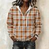 Women's Long Sleeve Pullover Hoodie with Plaid Print and Drawstring Casual Top