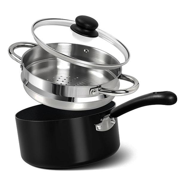 Nonstick 3 Quart Saucepan with Steamer Multipurpose Sauce Pan Small Milk Pasta Cooking Pot with Lid Induction Steam Pot Cookware
