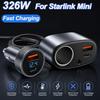 For Starlink Mini Car Charger Fast Charging Lighter Adapter 45W Type C 12V-24V with Voltmeter Auto Accessories