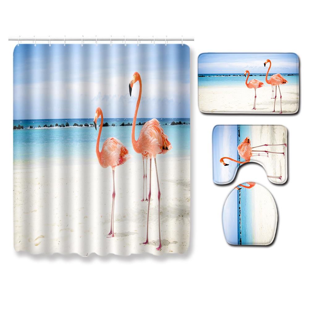 Shower Curtain Floor Mat Toilet Cover Foot Mat Door Mat Carpet Four-Piece Pattern