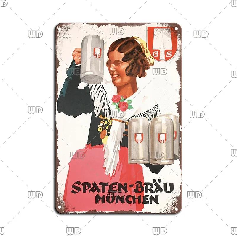Vintage Wall Plaque Sign Decor Germany Paulaner Beer Tin Sign Decoration Plate Bar Cafe Man Cave Metal Poster Board Art Painting