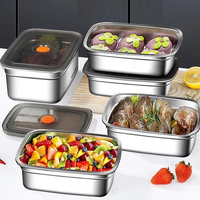 1Pieces 304 Stainless Steel Lunch Box With Lid Sealed Leak-proof Bento Box Refrigerator Freezer Storage Box Outdoor Tableware